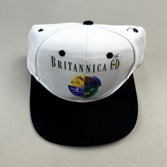 Vintage Tech Hat Cap Strapback White Britannica Encyclopedia Software Art 90s - Picture 2 of 8